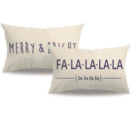 Set of 2 Christmas Decor Throw Pillow Covers Navy Blue Winter Holiday Falalalala.Rectangular/Waist Cushion Cover Farmhouse Merry Christmas Pillowcases 12" x 20",for Sofa Porch Patio (Blue, 12"×20")