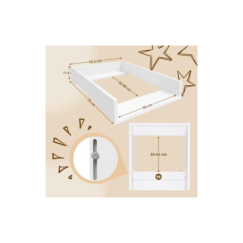 Baby Changing Table Topper, Straight Sides, 53.2x70 cm, White