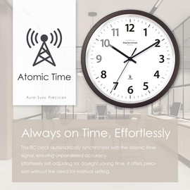Presentime & Co 10" Atomic Wall Clock, Silent no Ticking, Automatically Sets Itself and Adjust to Daylight Saving Time by WWVB - Oil Rubbed Bronze Finish. (Home Office)