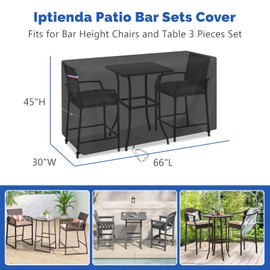 Iptienda Outdoor Bar Set Cover for High Top Table and Chairs, Waterproof Patio Bar Cover for Bar Height Outdoor Table and Chairs Set 3 Pieces-66"L x 30"W x 45"H