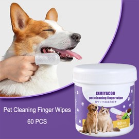 JXMIYACOO Pet Dental & Body Wipes for Dogs & Cats 60pcs 270g – Chamomile & Coconut Oil Formula Freshens Breath, Cleans Paws & Tear Stains –No-Rinse Finger Wipes