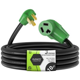 RVMATE 3 Prong Dryer Extension Cord 10 Feet, 30 Amp NEMA 10-30P to 10-30R 125V/250V Waterproof PVC Jacket, Perfect for Dryer Power Extension, ETL Listed