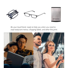 Missfive Folding Foldable Reading Glasses for Men Women Portable Travel Pocket Readers Metal Case Clear 1.00x