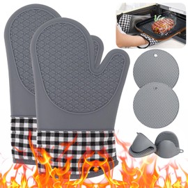 6 Piezas Juego de Guantes para Horno de Silicona,Guantes de Cocina para Horno de Silicona con Mini Guantes de Horno y Almohadillas para lo Caliente para Cocina y Horneado