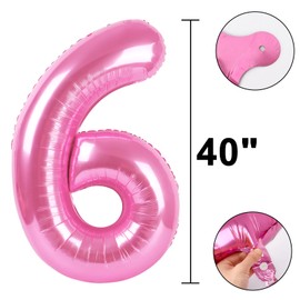 Pink Large 6 Number Balloons 40 Inch Big Foil Helium Number Balloons 6 Jumbo Happy 6 16 26 Mylar Birthday Party Decorations for Girl Anniversary Party Supplies