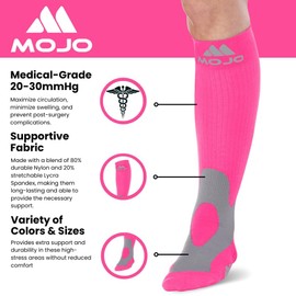 Mojo Compression Socks for Women and Men 20-30mmHg Wide Calf - Plus Size Men and Womens Compression Stockings for Nursing, Flight, Airplane Travel Circulation - Pink, 3X-Large - A601