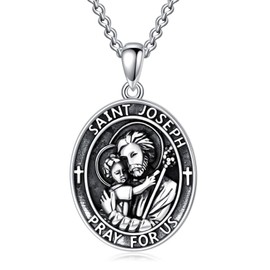 Seiyang St Joseph Necklace Patron Religious Protector Necklace Sterling Silver Talisman Jewellery Gifts for Women Men