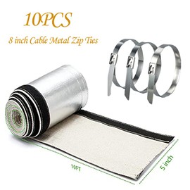 Aluminized Heat Shroud Sleeving Heat Sheath Fuel line Wire Protection Silver Hose with 10 Pcs Metal Zip Ties (1.1''I.D. x 10FT)