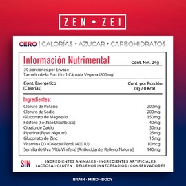 ZEN•ZEI | ADVANCED ELECTROLYTES | Complejo de Electrolitos Avanzados 100% Natural — Rehidratar, Recuperar y Reponer — Formulado con: Cloruro de Potasio, Cloruro de Sodio, Gluconato de Magnesio, Fósforo, Citrato de Calcio y MAS — 30 Cápsulas Veganas | MAR