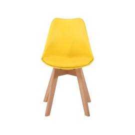 GOTMINSI Modern Style Chair Dining, Shell Lounge Plastic Chair with Chairs Natural Wood Legs (Set of 2 Yellow)