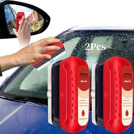 4/2 PCS Car Glass Oil Film Cleaning Brush Set，Portable  Glass Cleaning Wipe, Anti-Rain Anti-Fog Car Window Glass Cleaner, improves Clarity and Visibility - Color: 2PCS