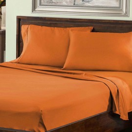 Superior Cotton Rich Bedsheet Set, Includes 1 Fully Elastic Deep Pocket Fitted Sheet, 1 Flat Sheet, 2 Pillowcases, Soft Bedding Basics, Full, Orange