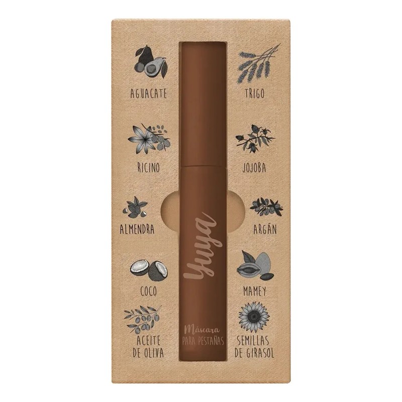Máscara de Pestañas Voluminizadora Color Café Cruelty Free Hipoalergénica Yuya