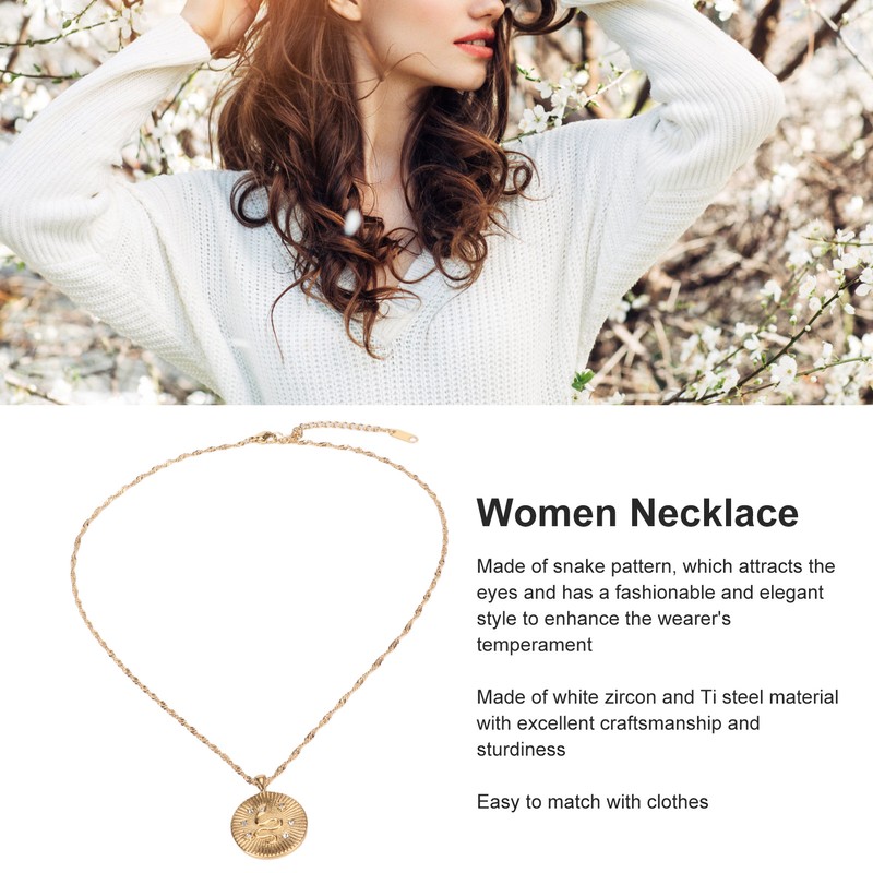 White Zircon Women Necklace Snake Pattern Electroplated Fashionable Female Pendant