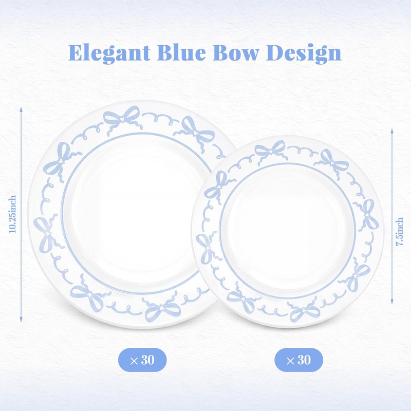 60 Pcs Blue Plastic Plates Set for Wedding Party Guests