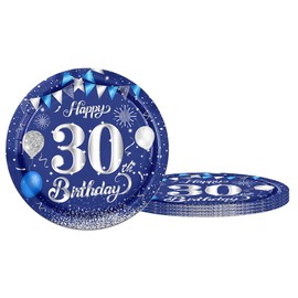 Happy 30th Birthday Paper Plates 9inch Blue and Sliver,16Pcs Tableware Party Plates,Happy 30th Birthday Decorations Plates for Boys,Girls,Kids,Him,Her 30th Birthday Party Supplies Table Decor