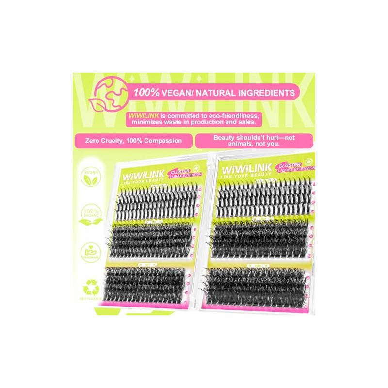 Lash Clusters Kit with Spikes Lashes Clusters Wispy 60D+80D+100D+200D Manga