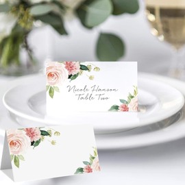 100 PCS Table Place Cards, Reception Seating Number Name Holder for Tableware Setting Wedding Birthday Dinner Party(Flower A)