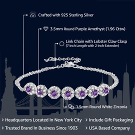 Gem Stone King 1.96 Cttw Purple Amethyst Tennis Bracelet For Women | 925 Sterling Silver | Gemstone February Birthstone | 7 Inch with 2 Inch Extender