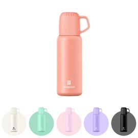 Vacuum Insulated Water Bottle Thermo with Cup 538ml/18.2oz Stainless Steel Thermal Water Bottles Water Thermo Flask Thermo for Hot and Cold Drinks Coffee Water (Orange,Single)
