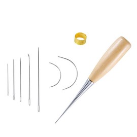 ieron 11 Pcs Leather Craft Hand Stitching Tools, Sewing Awl Tool Repair Kit with Curved Upholstery Sewing Needles 12m Leather Waxed Thread Drilling Awl Thimble
