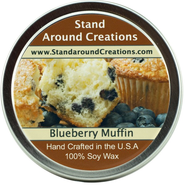 Premium 100% All Natural Soy Wax Aromatherapy Candle - 6oz Tin - Blueberry Muffins: Is the aroma of a freshly baked blueberry muffin. Top notes of juicy tart blueberries with orange zests, middle notes of butter cake, and base notes of vanilla and almond.