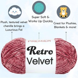 Premier Yarns Retro Velvet Rose 1088-06 (3-Skeins - Same Dye Lot) Chunky Bulky #5 Polyester Yarn for Crocheting and Knitting with Project Bag