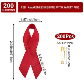 CRAFFANCY 200pcs Red Bow Satin Brooch for Heart Disease HIV/AIDS Drug Prevention DUI with Safety Pin for Men Women