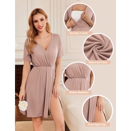 Ekouaer Nursing Nightgown 3 in 1 Labor/Delivery/Hospital Gown Maternity Dress Ribbed Knit Breastfeeding Sleepwear Mauve L