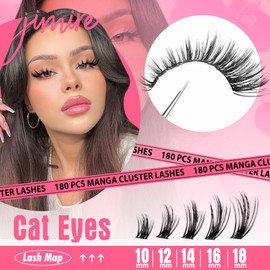 JIMIRE Wispy Cluster Lashes Natural Look 192Pcs Wispy Manga Lash Clusters CC Curl Individual Eyelashes 10-18mm Mix Anime Lashes Individual Cluster Easy to Apply for Beginners