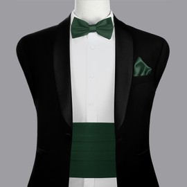 PenSee Formal Dard Green Pre-tied Bow Tie & Pocket Square & Cummerbund Set