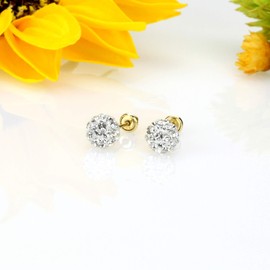 14K Yellow Gold Crystal Ball Stud Earrings Screwback (Available 6mm, 8mm), 6