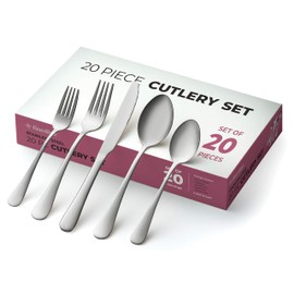 FineDine 20-Piece Stainless Steel Silverware Set - Kitchen Utensils Set Serving For 4, Cutlery Set - Flatware Set Includes Spoons, Forks & Knifes - Dishwasher Safe Stainless Steel Utensils Set