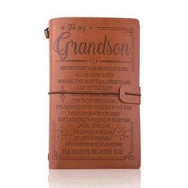 Grandson Gifts from Grandma Graduation Leather Journals for Boys Grandsons Inspirational Birthday Christmas Grad Gift from Grandpa tot Grandson Travel Journal Notebook