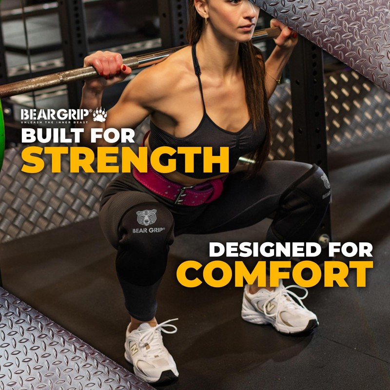 BEAR GRIP 7mm Knee Sleeves (Pair) for Weightlifting and Squats