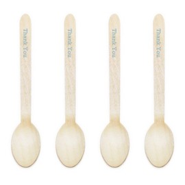 Dress My Cupcake DIY Natural Wood Candy Buffet Spoons 100-Pack Kit, Thank You, 3.75-Inch, Baby Blue