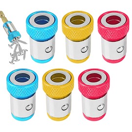 6 Pieces Screwdriver Bit Magnetic Ring, Screwdriver Magnetizer, Magnetic Screw Holder, Impact Driver Bit Holder (Red, Yellow, Blue)
