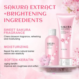 SHOPPGO Badeset Frauen Geschenk, Pflegeset Damen Sakuraduft, Duschgel Set mit Duschgel, Badesalz, Bodylotion, Handmaske, Seifenblätter, Handcreme, Geburtstagsgeschenk Frauen, Mama, Freundin, 8tlg