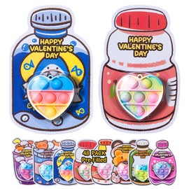 MEADIN Valentines Day Gifts for Kids - 48 Pack Prefilled Heart Pop Fidget Valentines Cards for Kids Classroom - Valentine Exchange Cards for Boys Girls School Class Gifts Party Favors