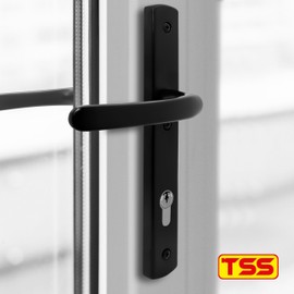 TSS Black UPVC Door Handle Pair Set, 92mm PZ (Centres), Sprung, Lever Lever, 215mm Top Screw to Bottom Screw (Screw centres), 3X Fixing Points, Backplate 260mm x 35mm - PVC Door Handle in Black
