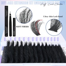 Mega Lash Clusters Kit 300D Thick 12-25mm Volume Cluster Eyelash Extensions Kit 224Pcs Wispy Individual Lashes with Lash Bond and Seal and remover Eyelash Clusters Soft False Eyelashes by Yaiseiko