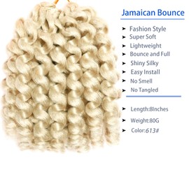 100 Strands Short Jamaican Bounce Crochet Hair Honey Blonde 5 Packs 2X Ringlet Wand Curl Crochet Hair 8 Inch Curly Crochet Hair Extensions Curly Crochet Braiding Hair 613#