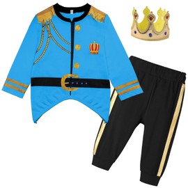 Xuomuen Toddler Kids Medieval Royal Prince Charming Costume Prince Dress up Baby Boy Haloween Outfit With Hat,2T