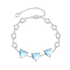 ZPMMPZ Heart Shaped Bracelet 925 Sterling Silver Heart Moonstone Bracelets Jewelry Gifts for Women Wife Mom