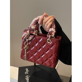 Women's Fashionable Quilted Design Crossbody Bag, Casual PU Leather Shoulder Bag for Daily Used, Trendy All-match Commuter Bag:_Red_one size fits all