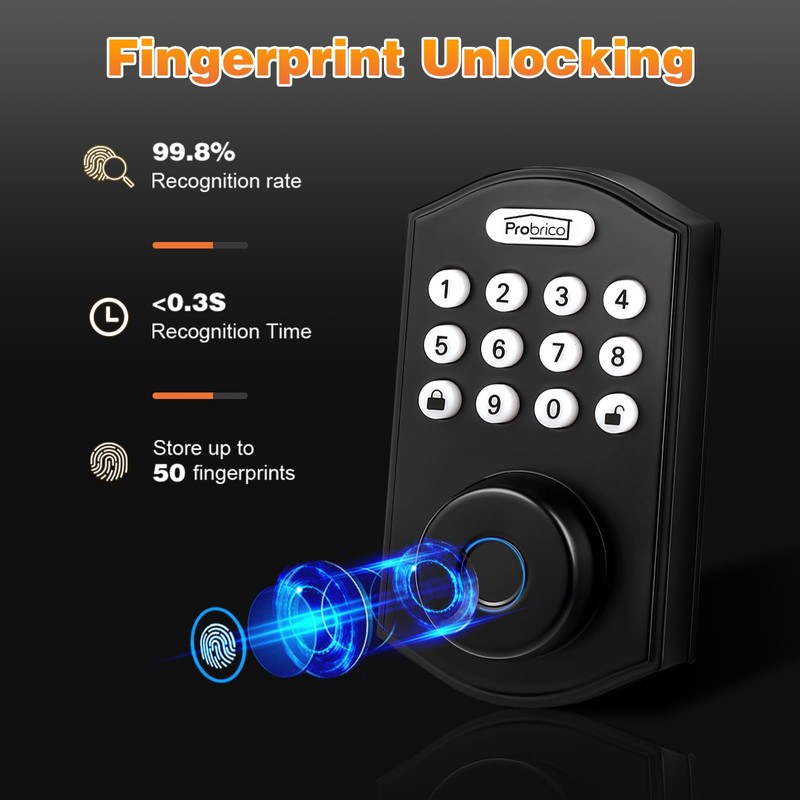 Probrico Fingerprint Smart Door Lock, Electronic Keypad Deadbolt Lock, Keyless