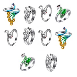 10 Piezas Bucle para tejer Bucle de ganchillo, Anillo de Tensión de Ganchillo Ajustable, Anillo de Ganchillo de Plata, Bar, Fiesta,para mujer (Color)