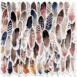 Vintage Feather Stickers, Scrapbook Aesthetic Stickers, 64PCS Feather Art Stickers Pack, Waterproof Vinyl Stickers for Water Bottle, Laptop (Feather)