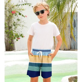 westwolf Boys Swim Trunks with Compression Liner Kids Boxer Briefs Size 10-12 Bathing Suit Striped Beach Swimming Shorts Swimsuits