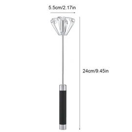Stainless Steel Eggbeater,Egg Scrambler, Anti Rust Durable Rotatable Manual Whisk, Rotating Semi Automatic Eggbeater, Hand Push Mixer, Used for Making Cream of Egg Beater